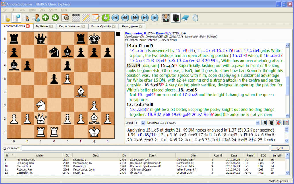 replay in hiarcs chess explorer database