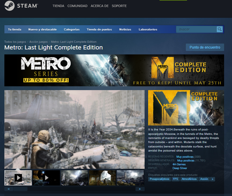 Alerta de jogo grátis! Metro: Last Light Complete Edition no Steam