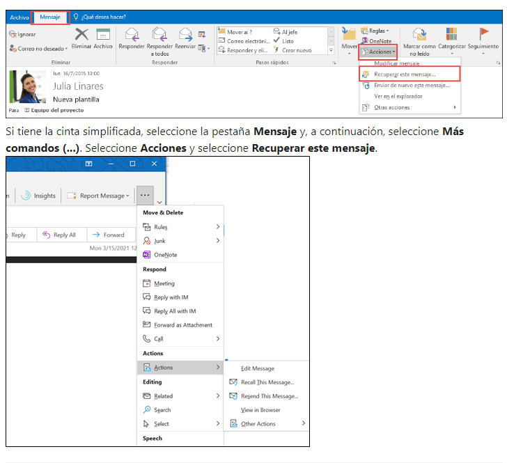 cómo recuperar un correo de outlook