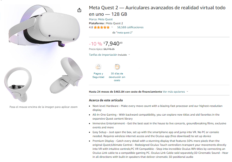 Meta Quest 2 128GB blanco al Mejor Precio