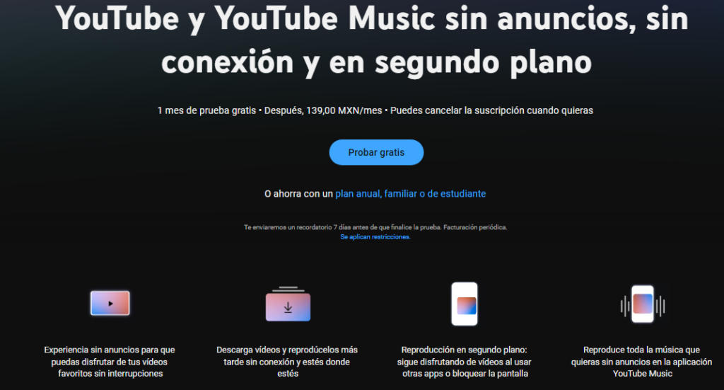 cuanto cuesta youtube premium en México